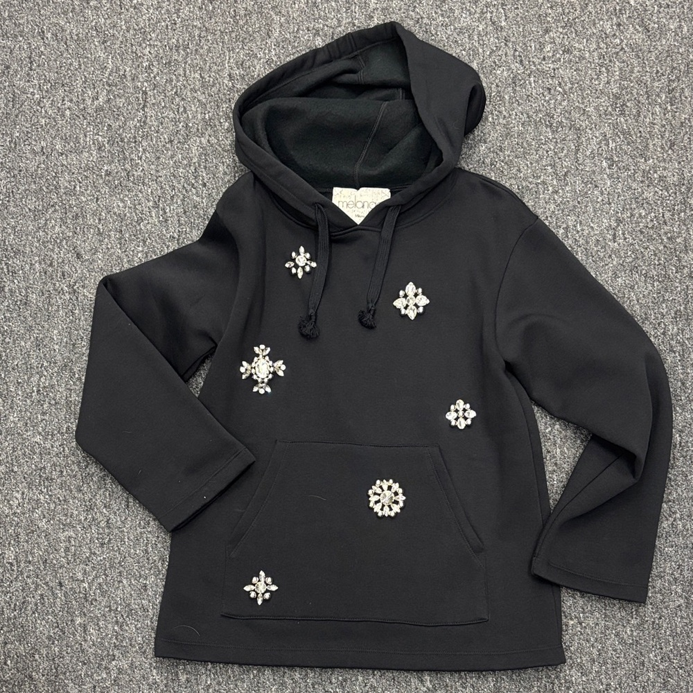 Melange Black Embellished Hoodie Sweater